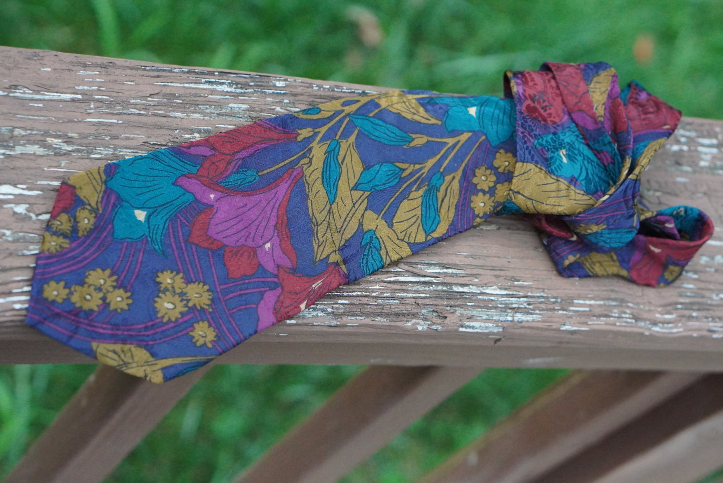 Villa Bugatti Vintage 80s Silk Tie - Purple Floral Retro Necktie