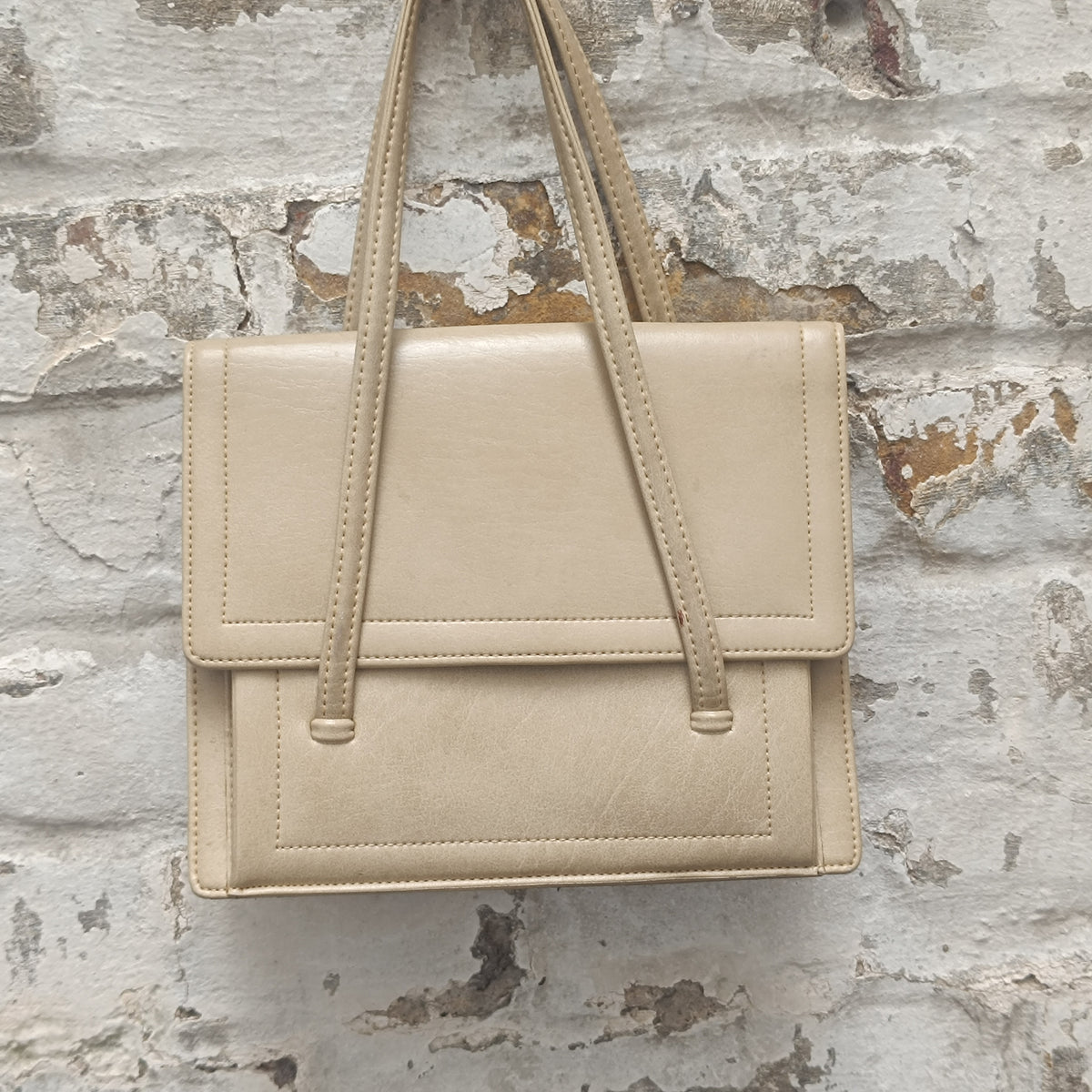 Beige Handbag | Vintage 80s Structured Shoulder Bag | Cream Purse