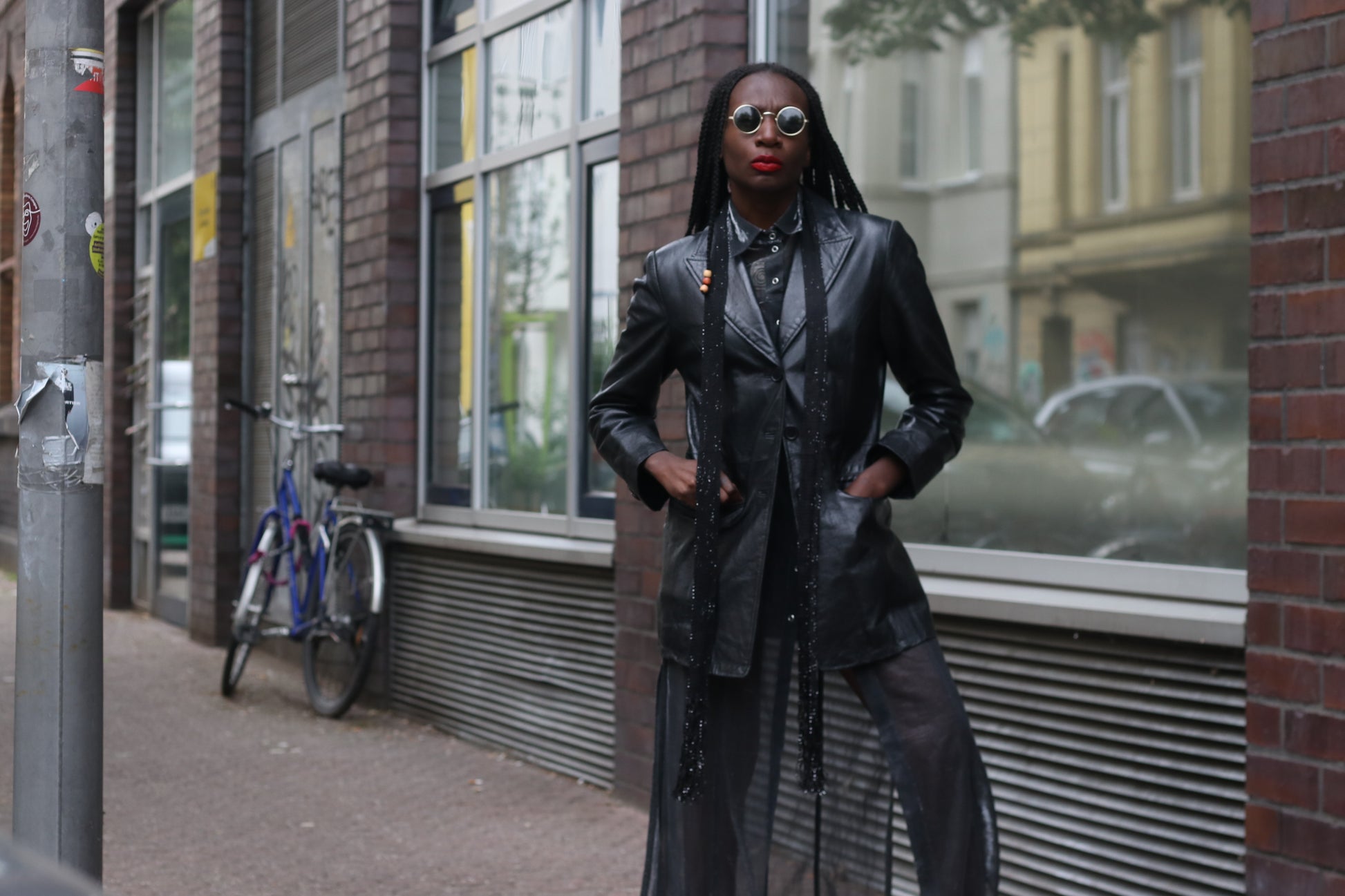 Vintage 1990s Black Leather Blazer Jacket M Matrix Goth Longline Coat Minimalist