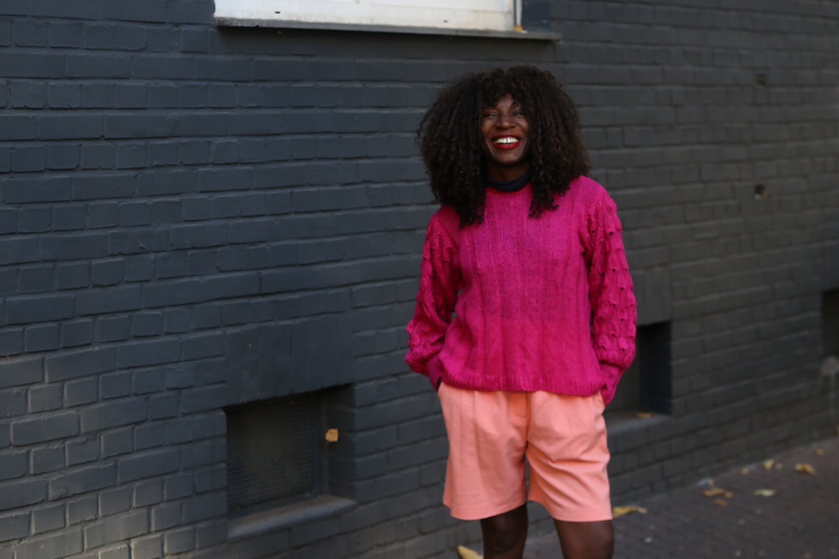 Vintage Magenta Knit Jumper - 1980s Fuchsia Knitwear Sweater | S/M