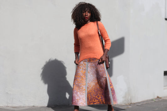Vintage Orange Knit Jumper | 70s Crewneck Sweater XS