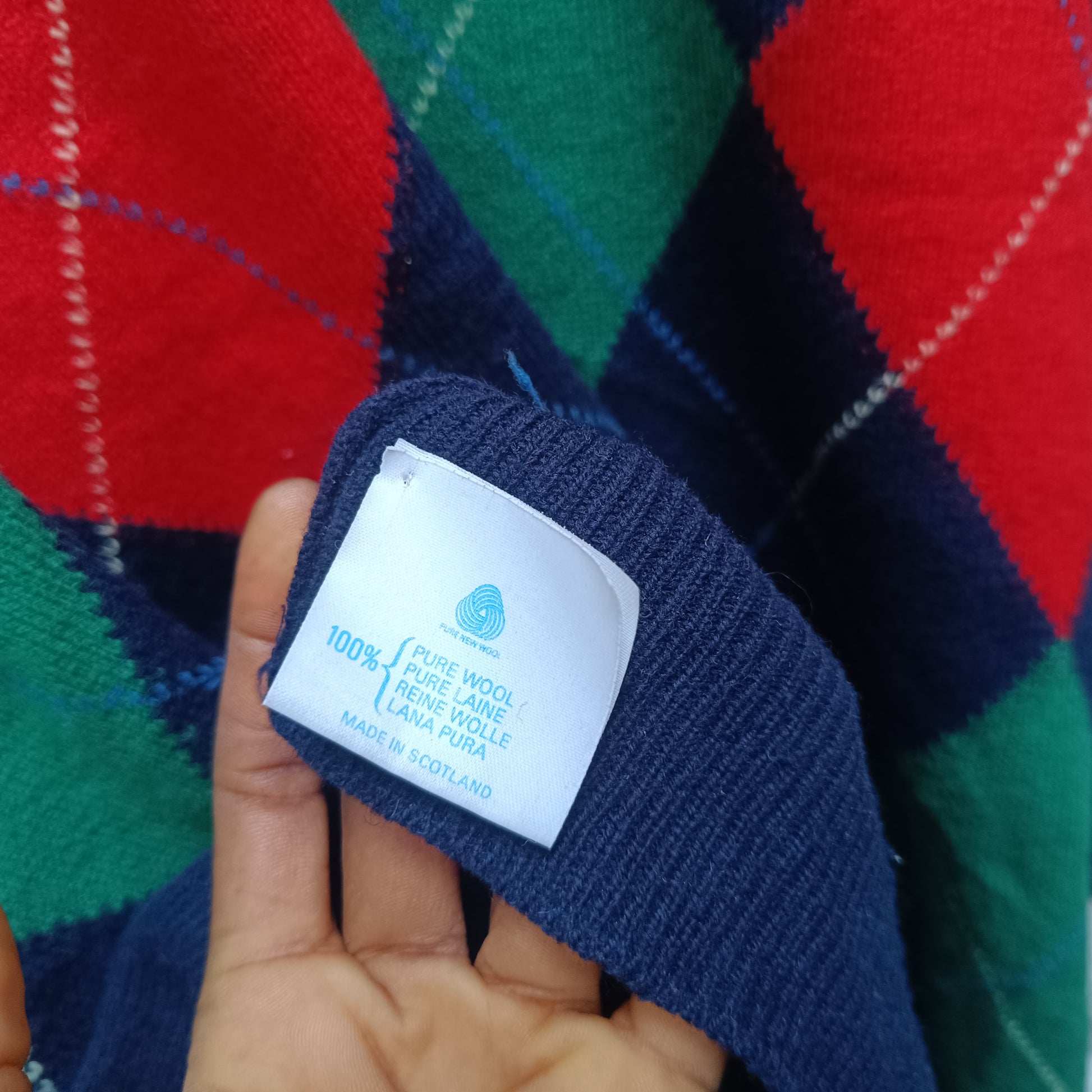 Argyle Wool Jumper | Vintage 90s Pringle Scotland Pullover L