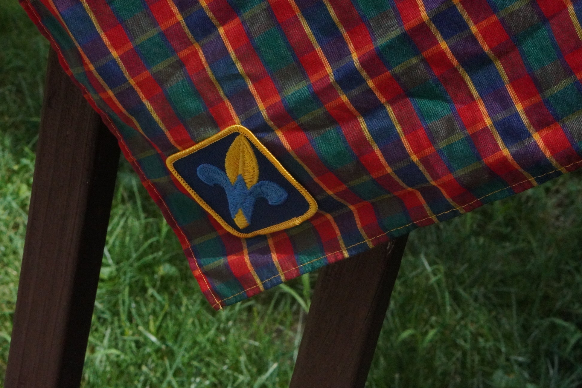 Vintage Plaid Bandana Neck Scarf - Retro Fleur de Lis Scout Bandana