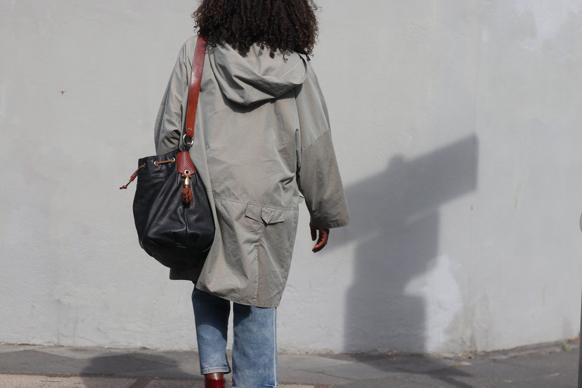 Trench Coat 80s Vintage Sage Green Hooded Oversized Jacket | L/XL