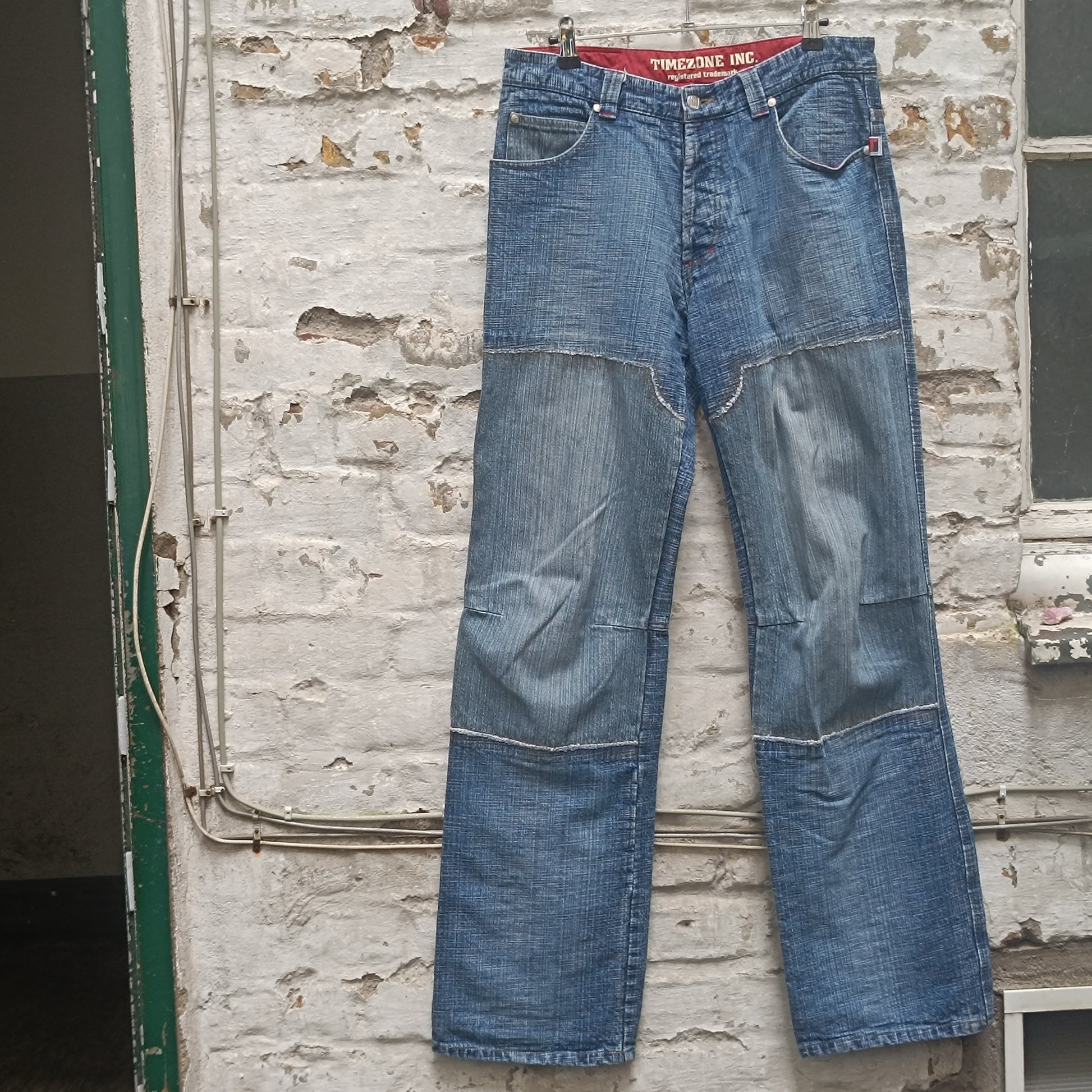Vintage Timezone Jeans Y2K Patchwork Denim Pants Blue 2000s Wide Leg Trousers