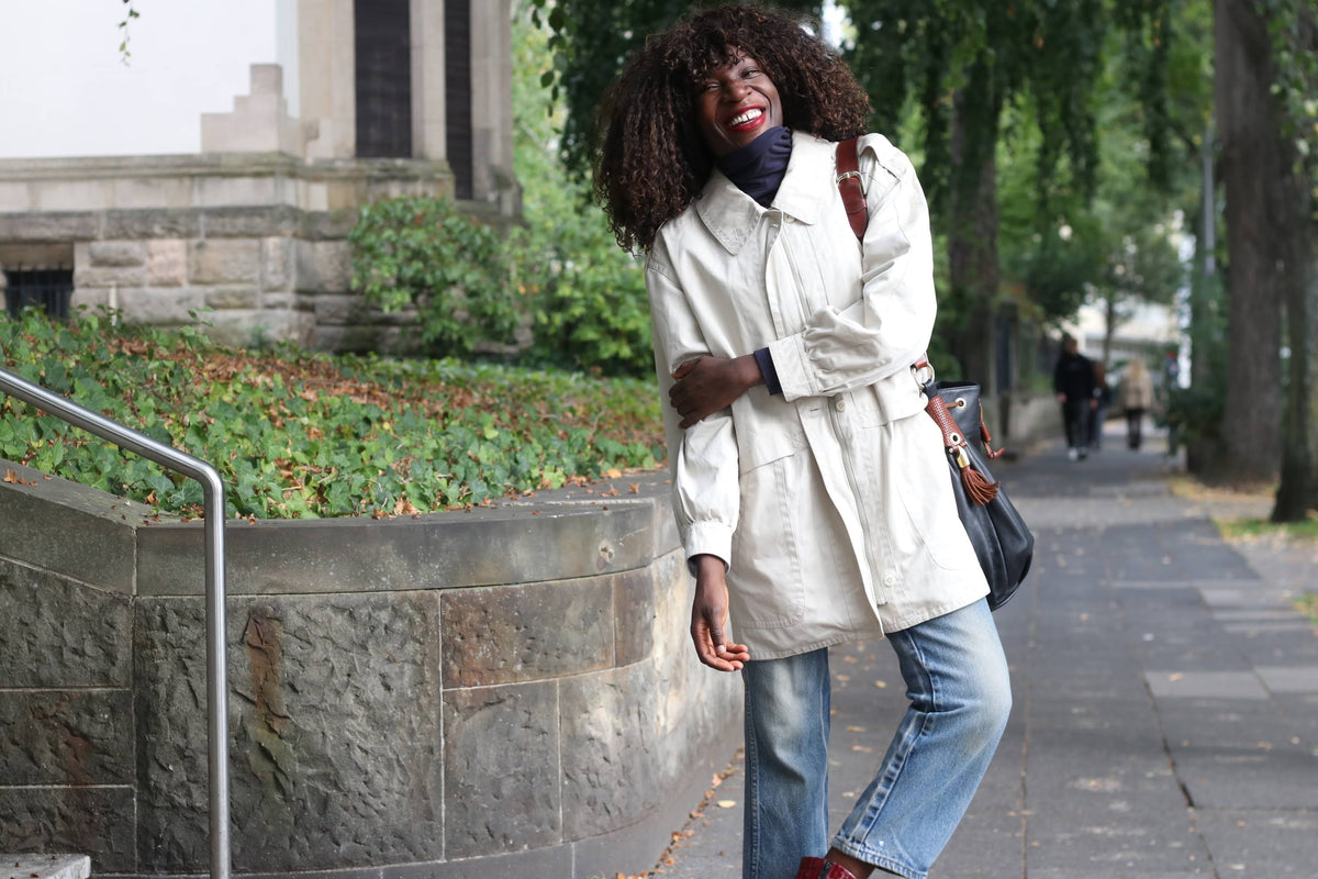 Vintage Beige Trench Jacket | 80s Minimalist Light Coat | S/M