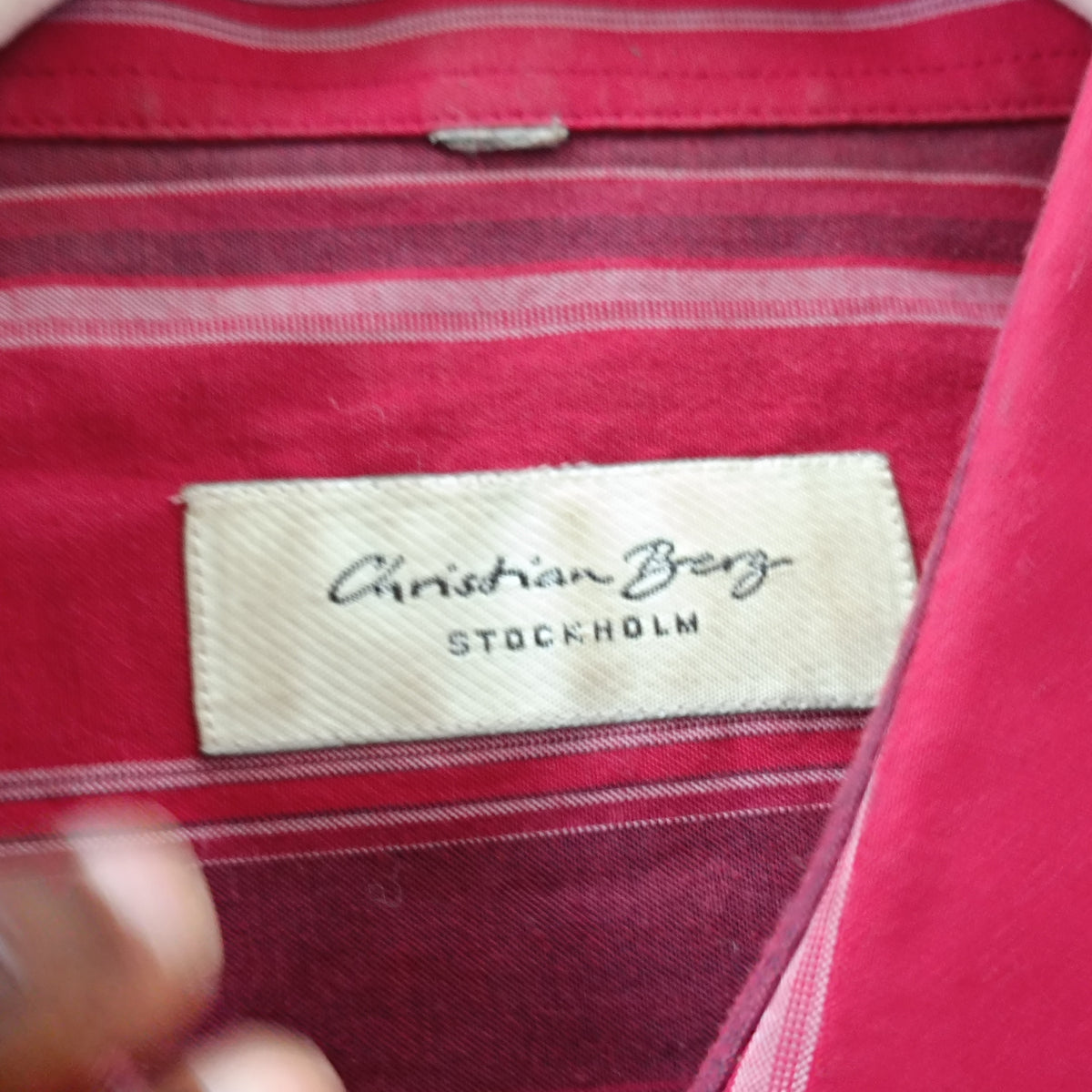 Vintage Striped Shirt - 90s Red Cotton Blend Unisex Christian Berg Button Up - M/L