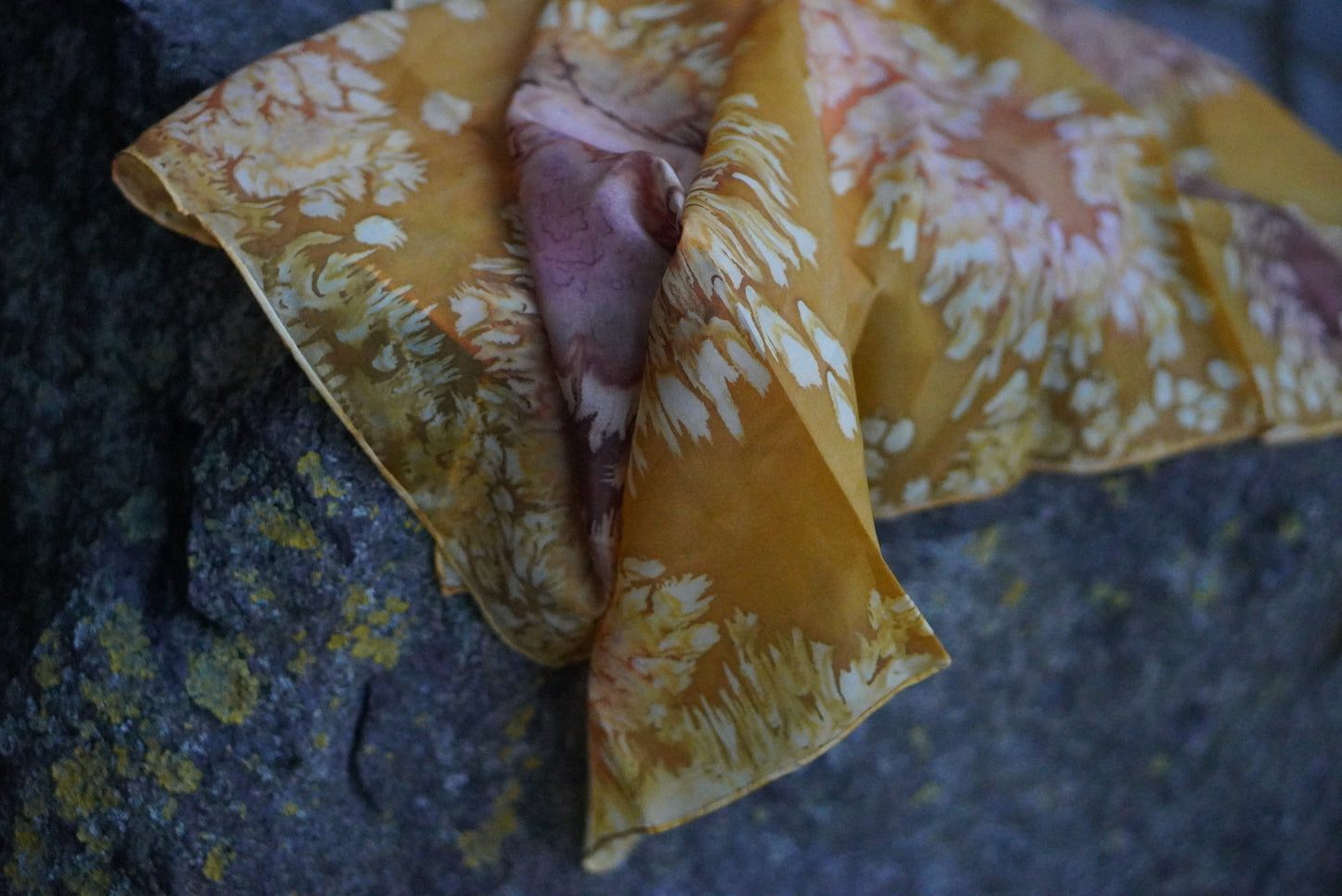 Vintage Silk Scarf - 70s Abstract Floral Print Neck Scarf - Gold Yellow