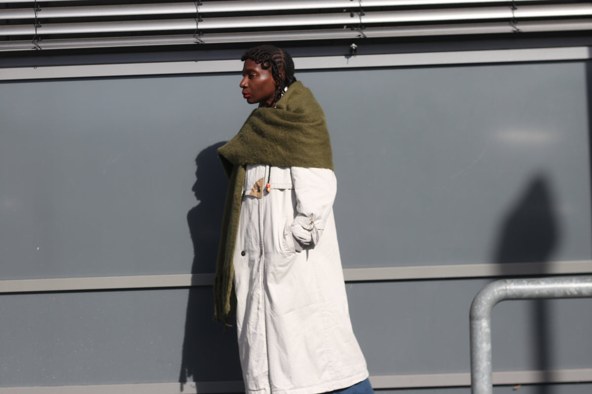 Vintage Olive Green Fringe Scarf | Cozy Winter Knit | Unisex Accessories