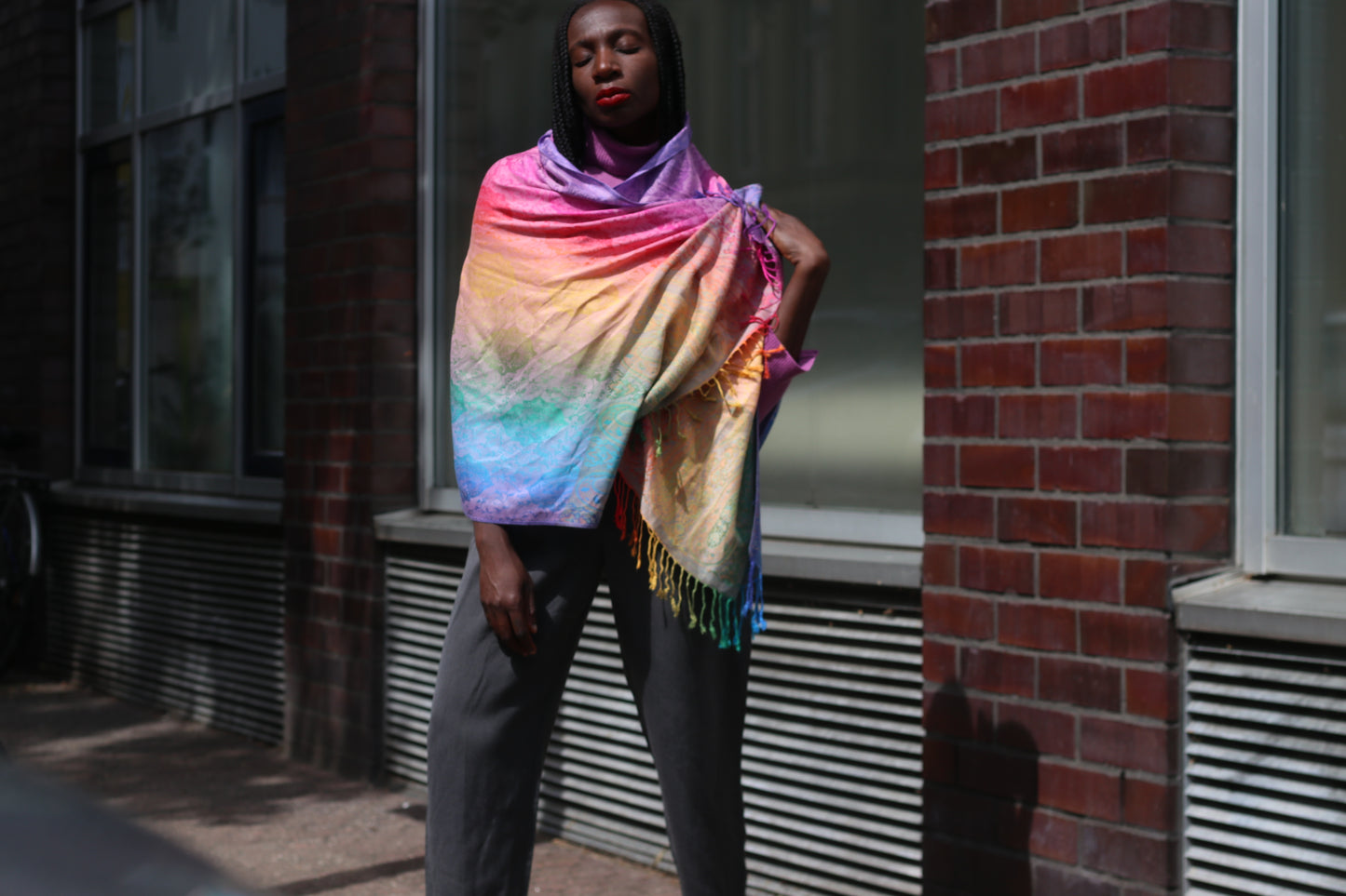 Vintage Rainbow Pashmina Shawl Paisley Fringe Scarf Wrap Boho Jacquard Festival