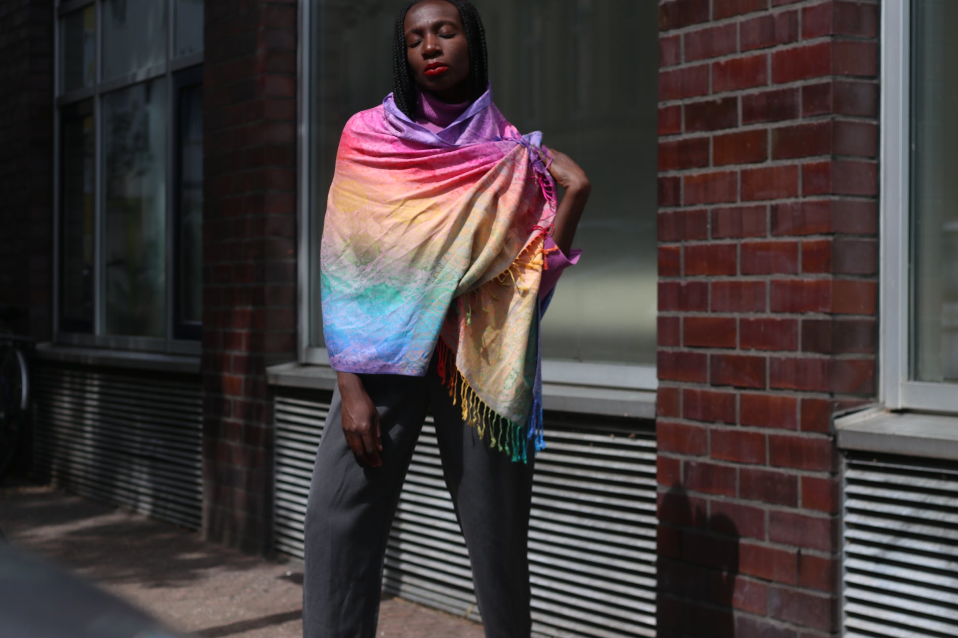 Vintage Rainbow Pashmina Shawl Paisley Fringe Scarf Wrap Boho Jacquard Festival