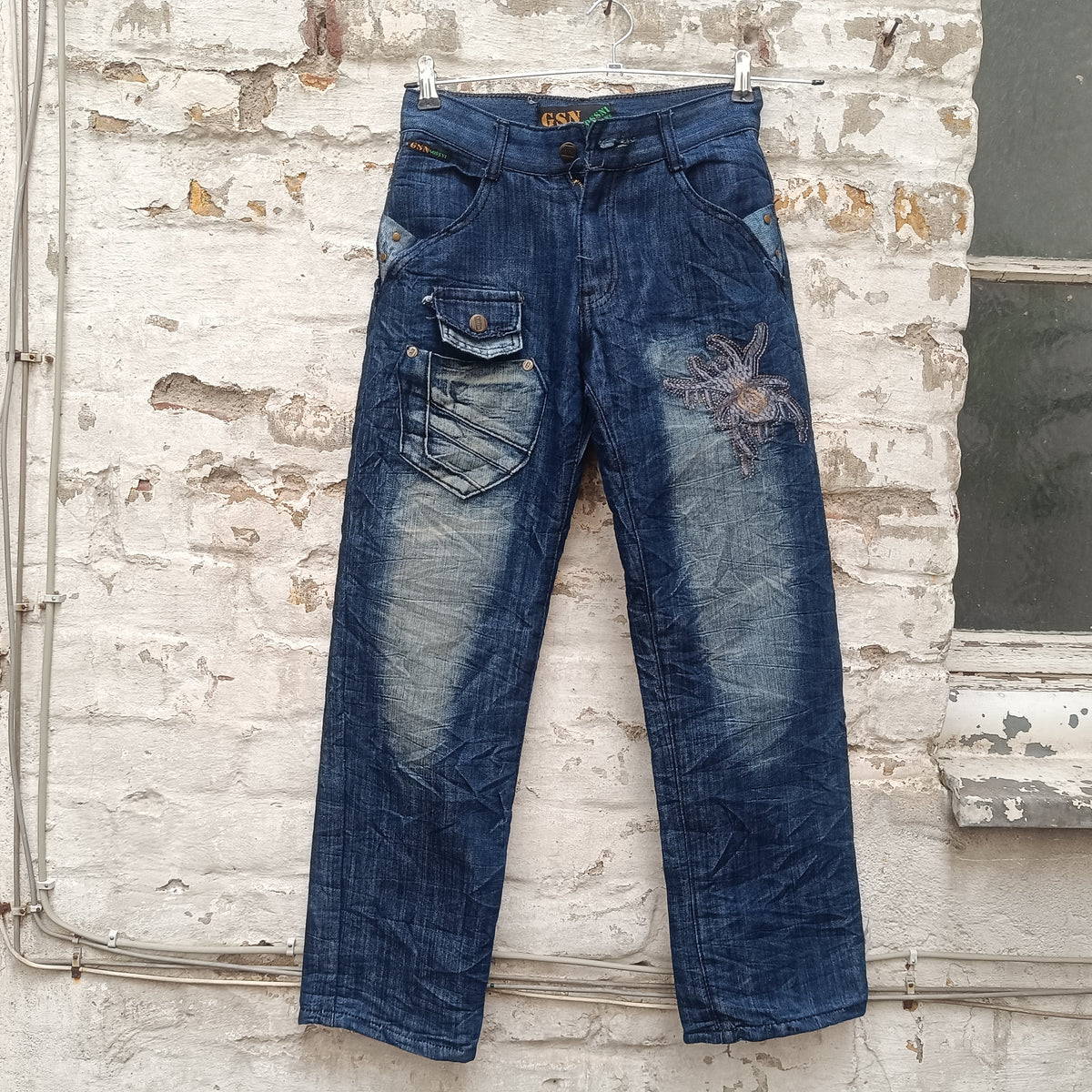 Y2K Spider Jeans | 2000s Blue Denim Pants XS 34