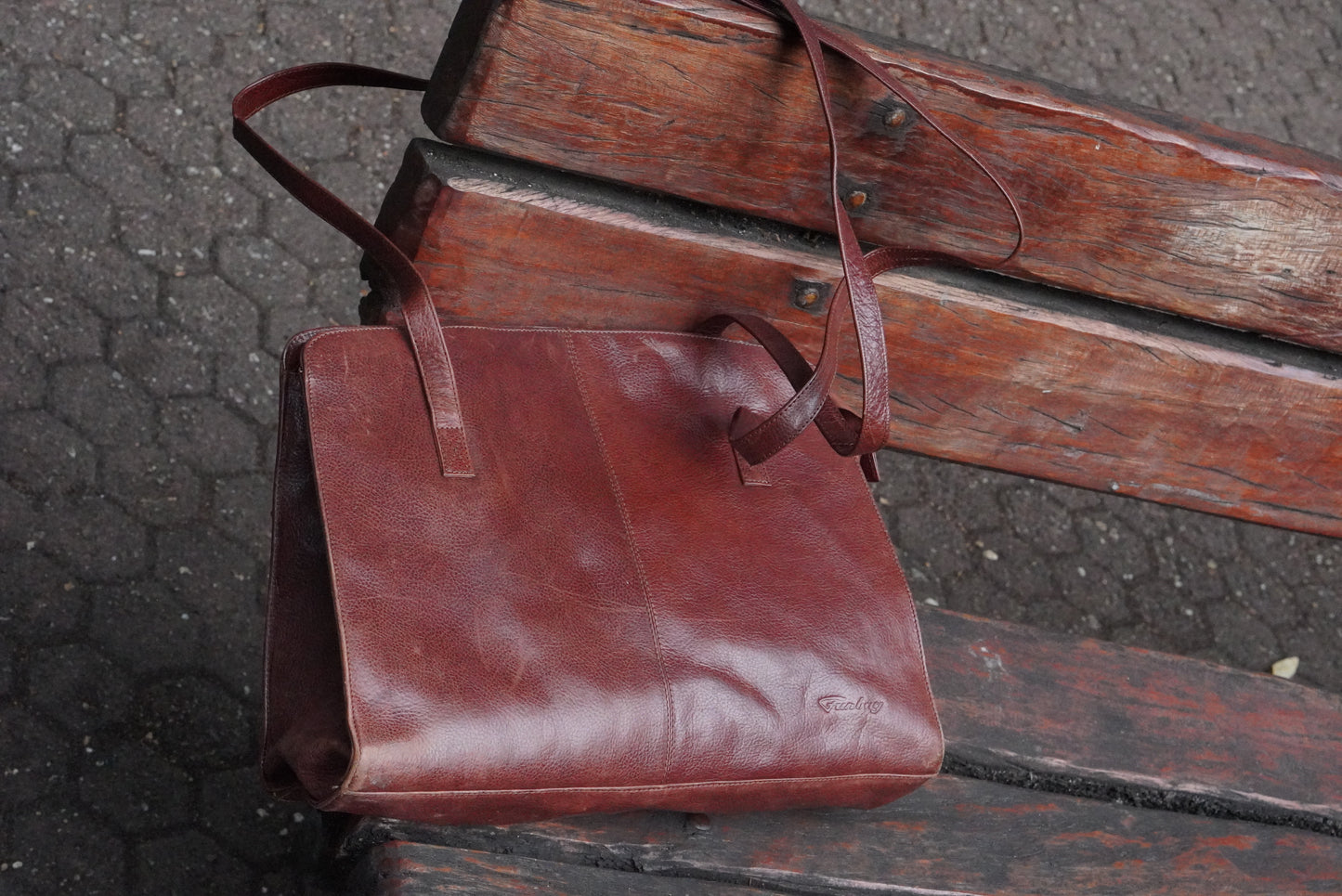 Funbag Vintage 90s Cognac Leather Tote Bag - Brown Shoulder Shopper