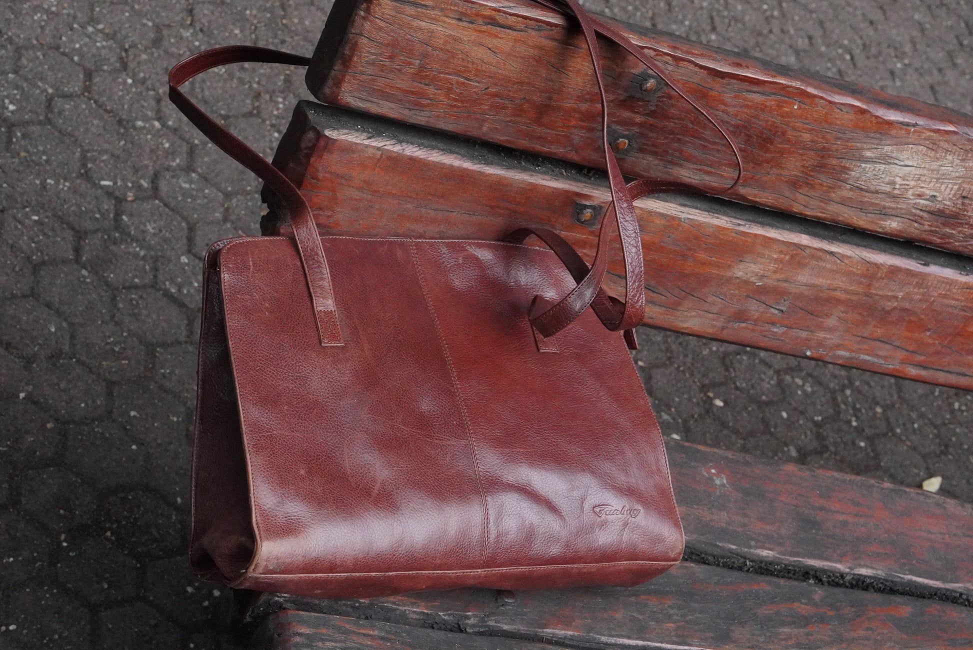 Funbag Vintage 90s Cognac Leather Tote Bag - Brown Shoulder Shopper