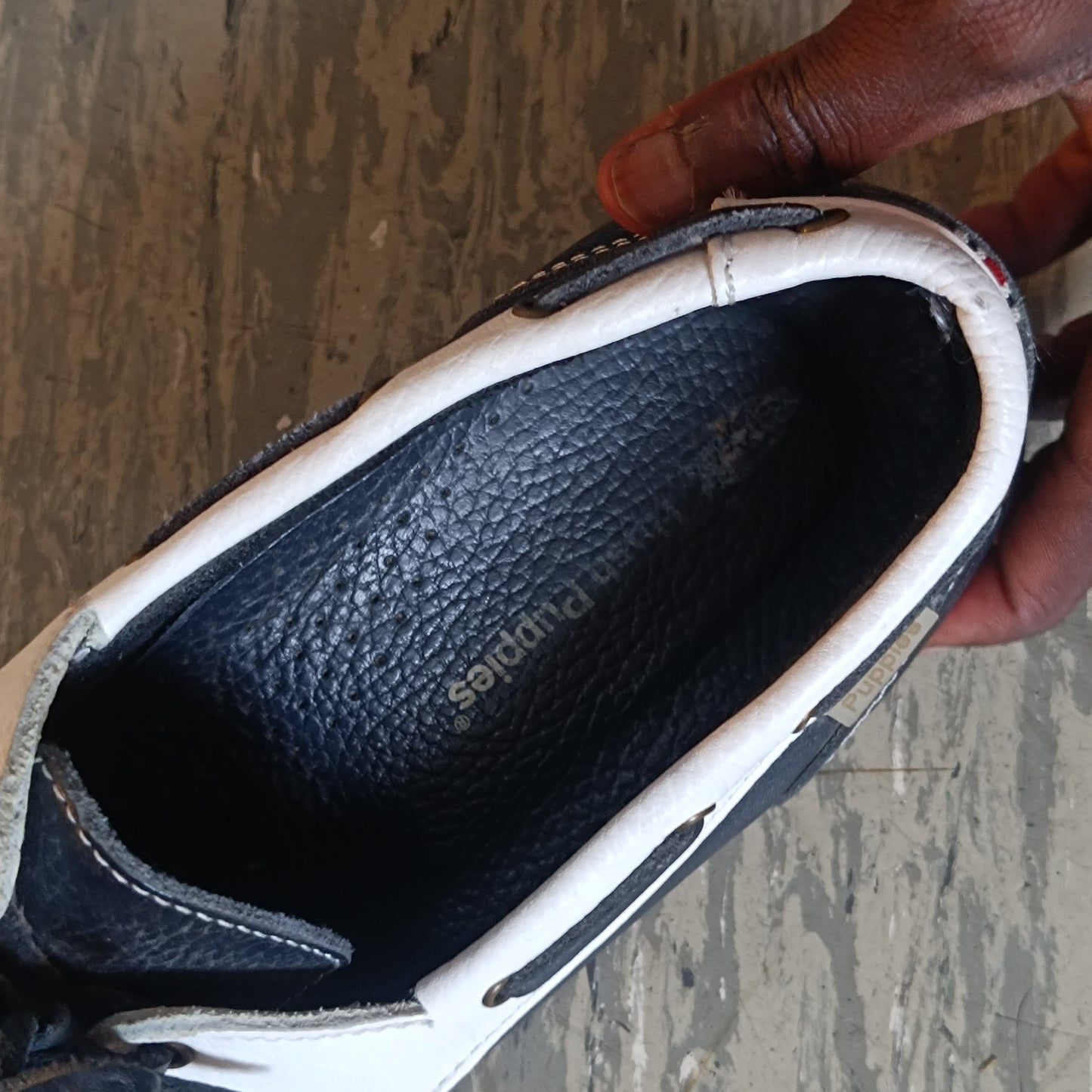 Vintage Boat Shoes | 90s Two Tone Leather Loafers Navy White EU 39