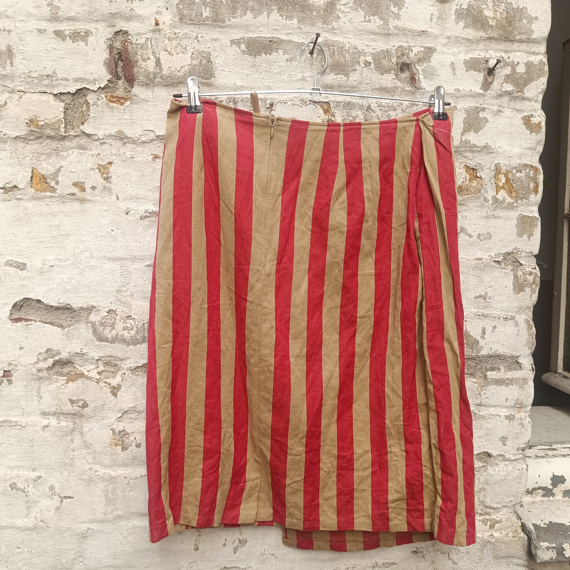 Striped Faux Wrap Skirt | Vintage 90s Red Beige | Size L EU 44