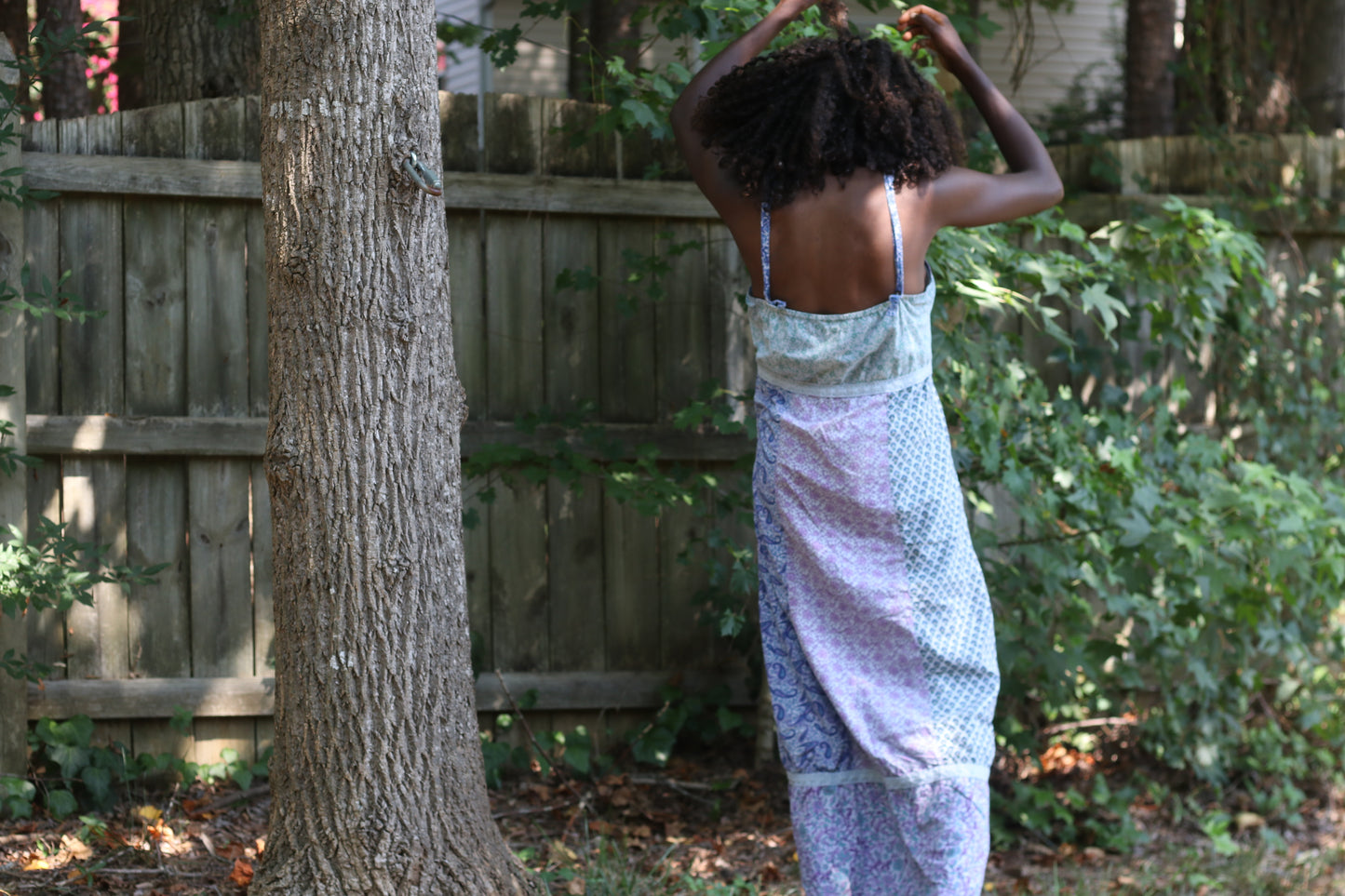 Blue Sky Vintage 90s Patchwork Maxi Dress - Floral Boho Slip Dress