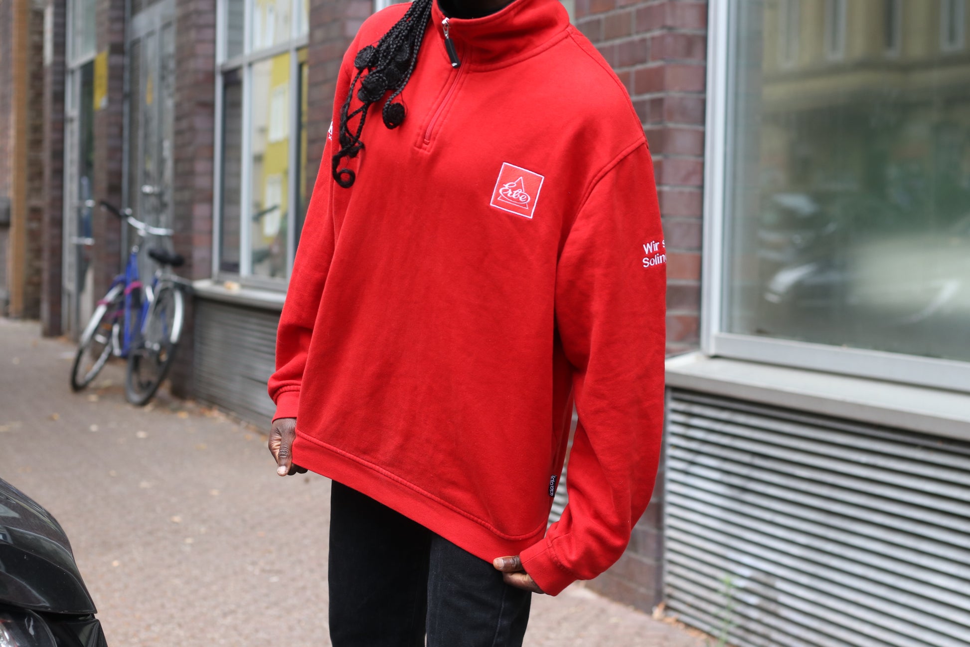 Vintage Quarter Zip Sweatshirt - 90s Red Workwear Pullover | Fits M/L