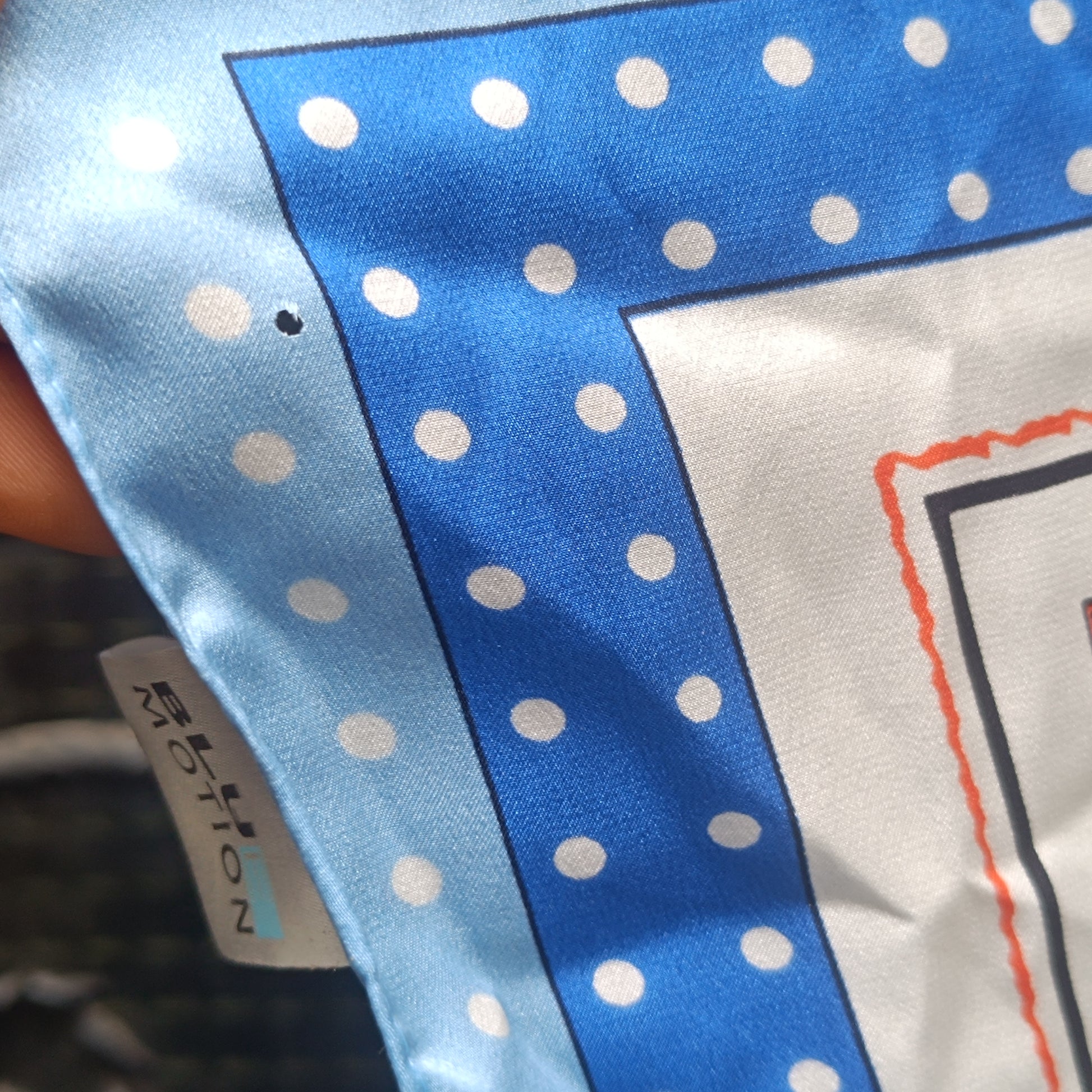 Blue Motion Vintage Silk Scarf Blue Paisley Polka Dot 1990s Square Neck Neckerchief