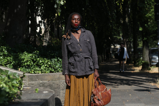 Vintage 90s Charcoal Grey Linen Safari Jacket - Public Utility Coat