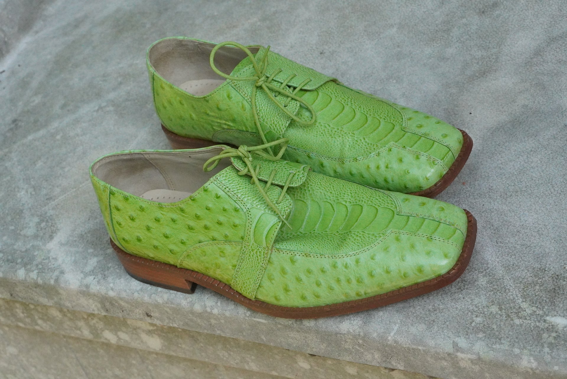 Men's Lime Green Genuine Leather Lace-Up Dress Shoes