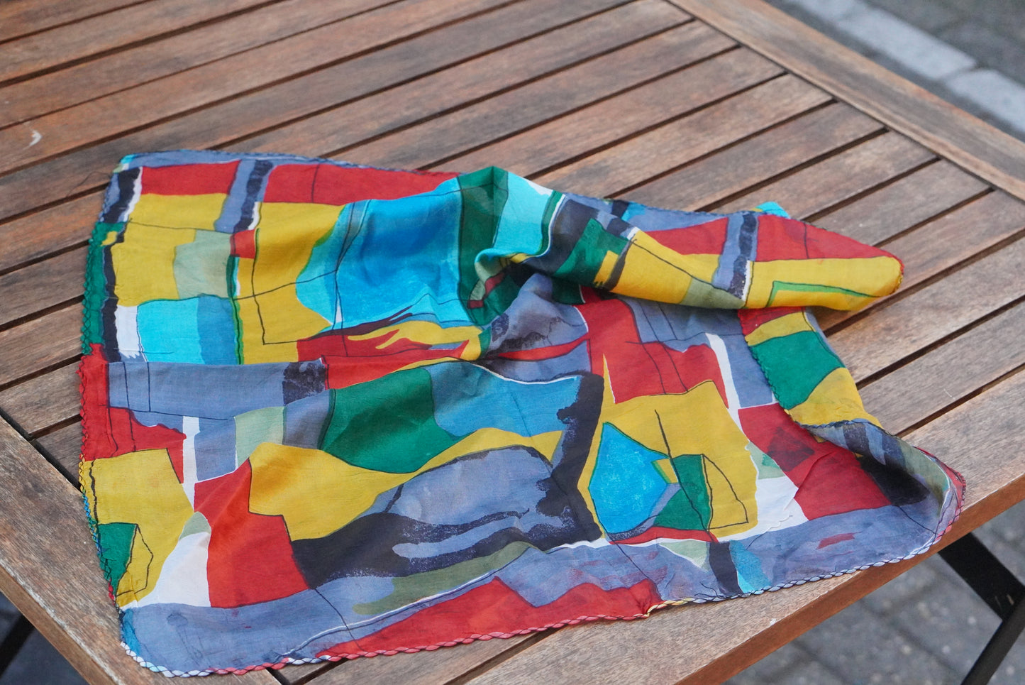 Vintage 80s Geometric Abstract Silk Neck Scarf
