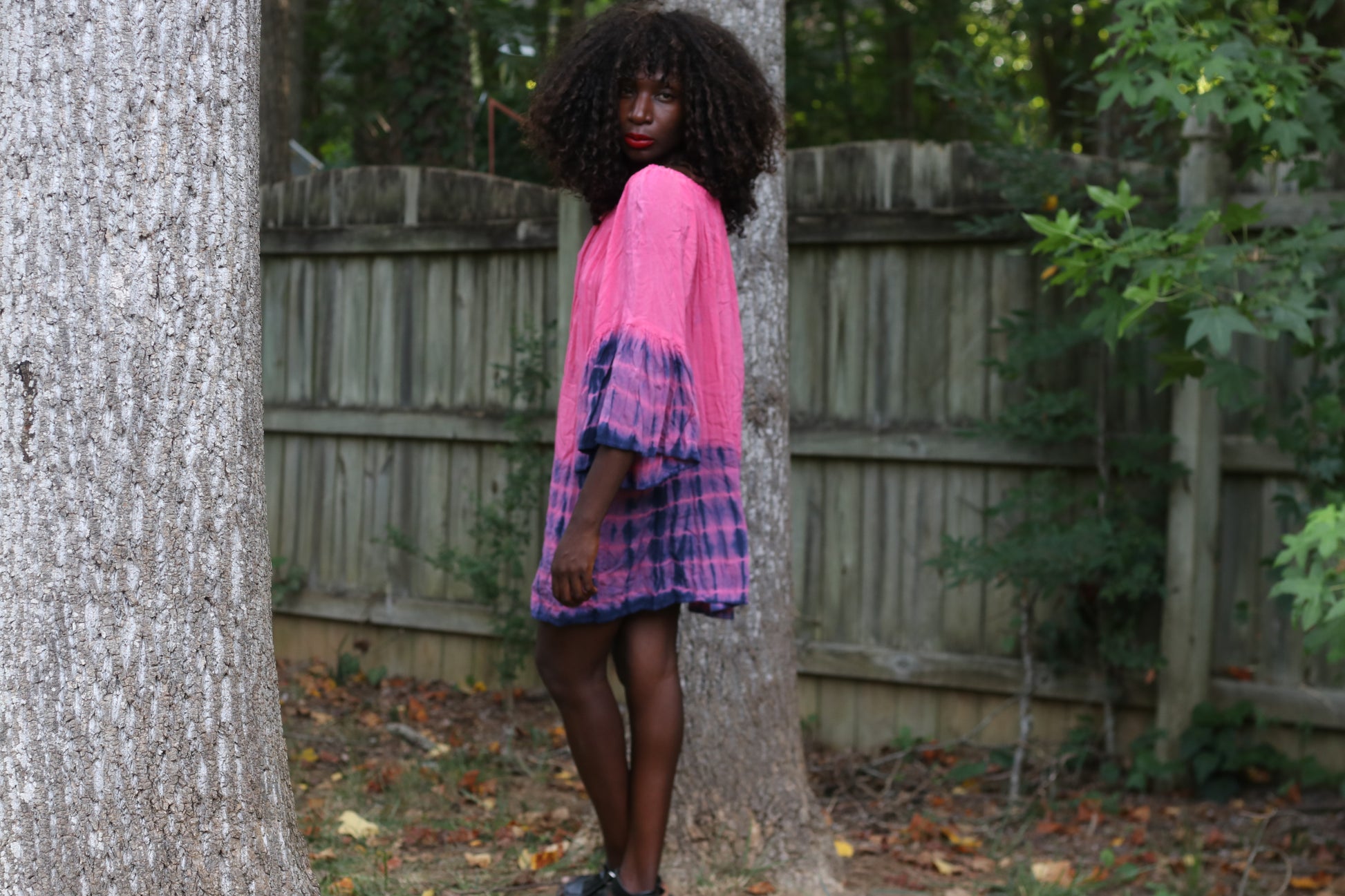 Vintage y2k Tie Dye Tunic Dress - Pink and Purple Bell Sleeve Mini
