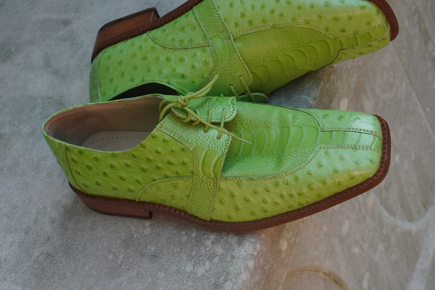 Men's Lime Green Genuine Leather Lace-Up Dress Shoes - Size 11