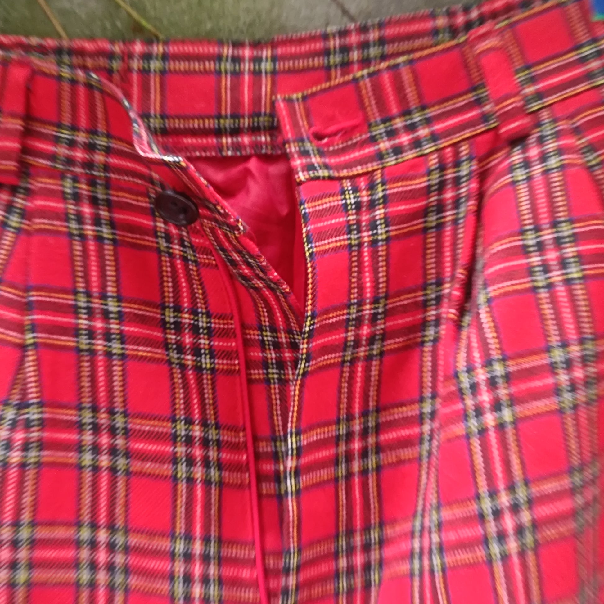 Vintage Red Plaid Trousers | 80s High Waist Tartan Wool Pants | Fits M