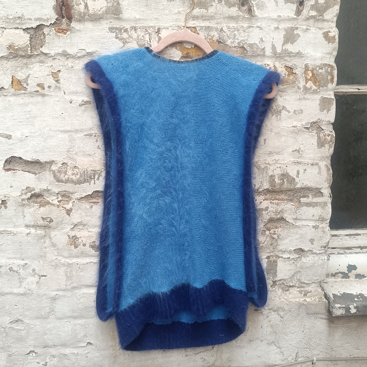 Knit Vest 80s Vintage Blue Mohair Sleeveless Sweater Top | S/M