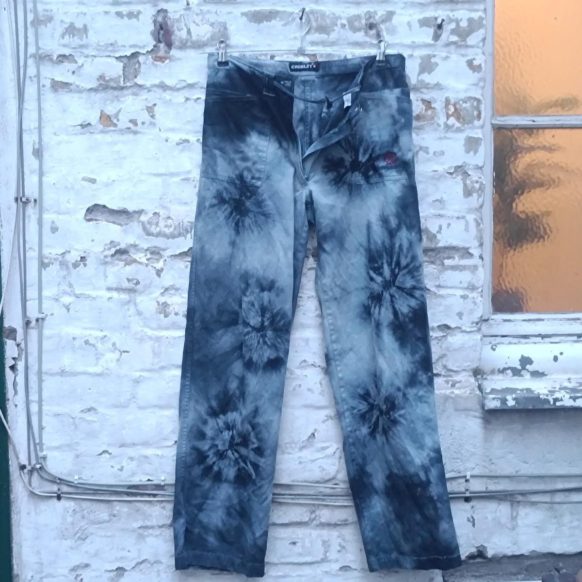 Tie Dye Denim Pants - Vintage Y2K Blue Grey Straight Leg Trousers | M