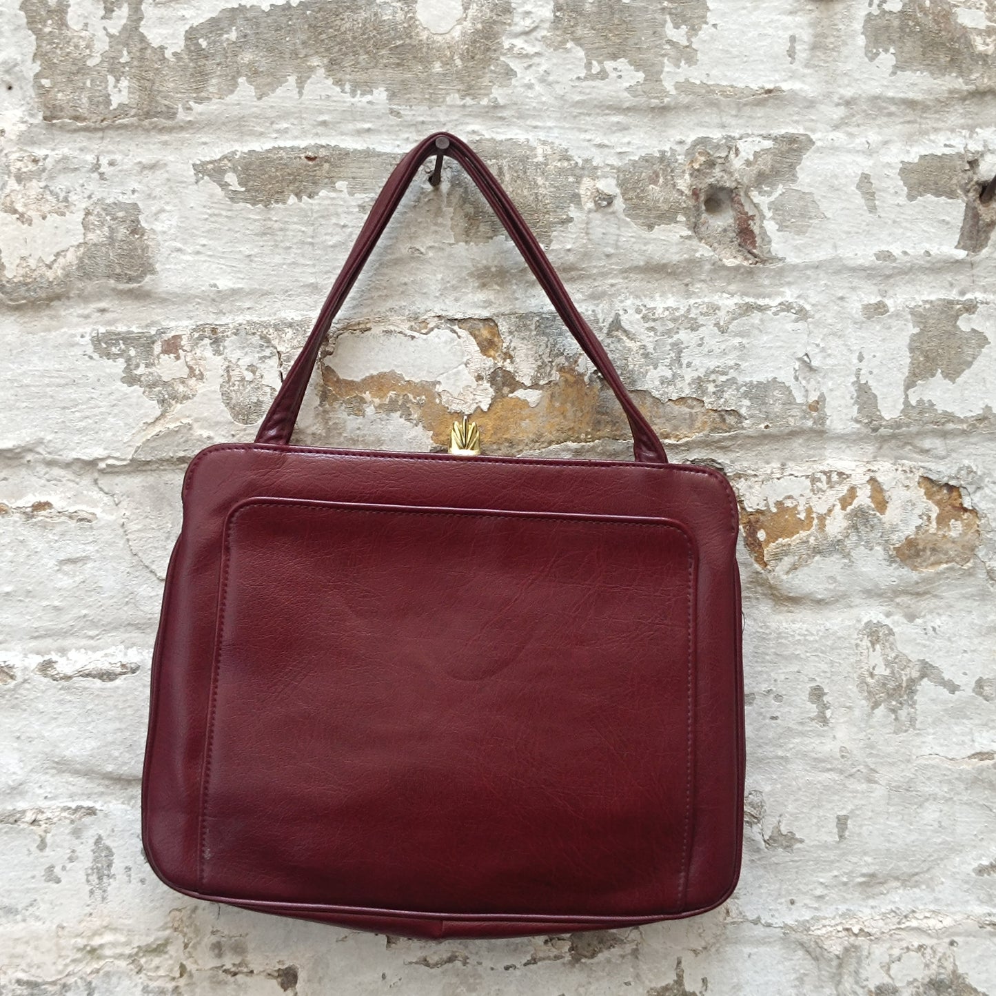 Burgundy Handbag - Vintage 60s Frame Bag | Clasp Purse