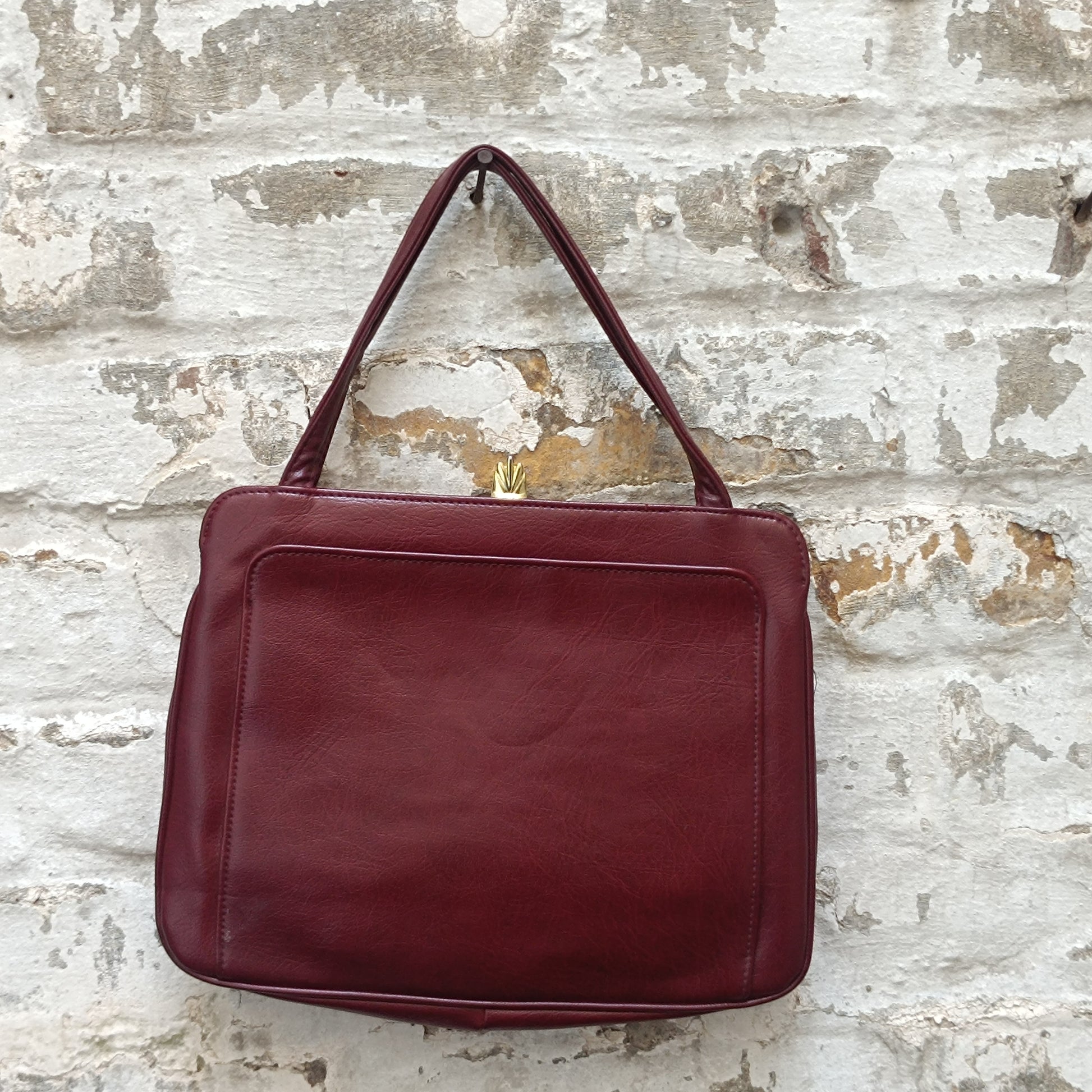 Burgundy Handbag - Vintage 60s Frame Bag | Clasp Purse