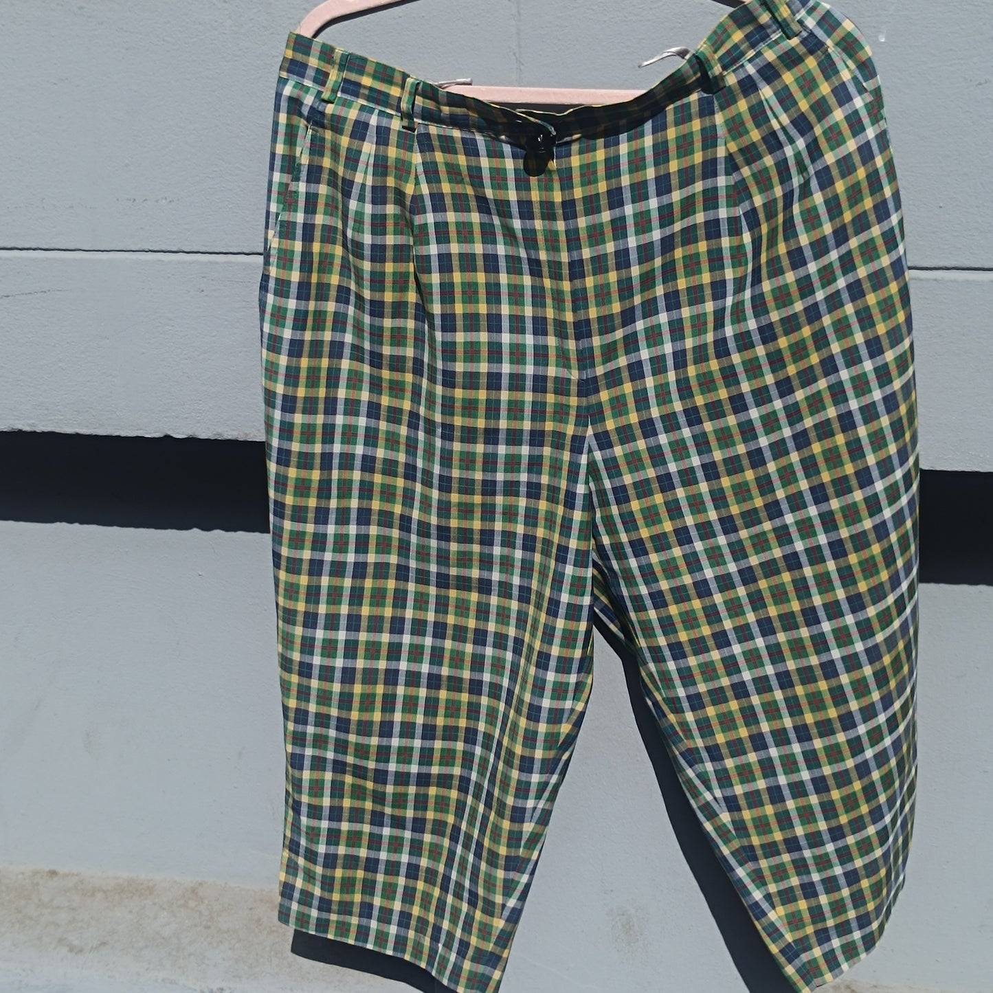 Hammerschmidt Vintage 1980s Plaid Culottes Green Yellow Tartan High Waist Shorts