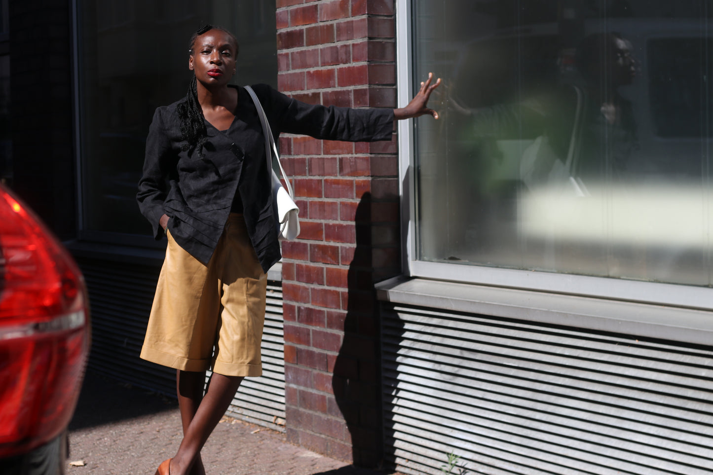 Linen Jacket 90s Minimalist Black Pleated Blazer Fits S EU 36