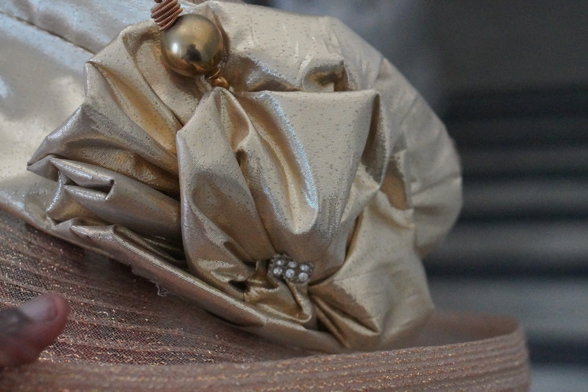 Gold Wide Brim Hat | 1980s Vintage Metallic Formal Fascinator