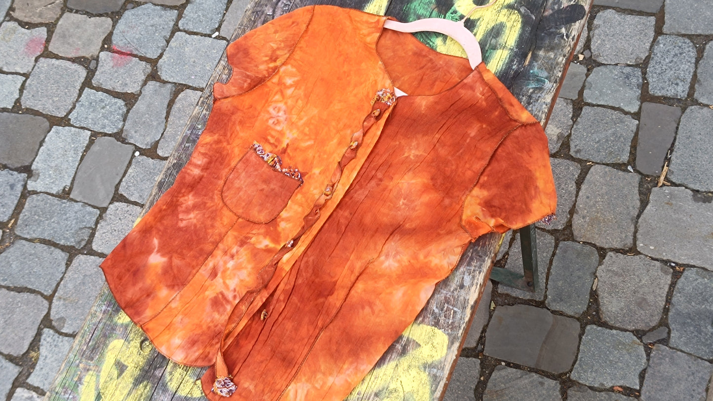Vintage 90s Tie Dye Top Orange Grunge Blouse Y2K Aesthetic Earthy Festival Shirt