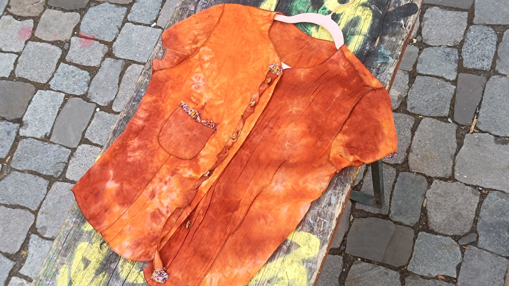 Vintage 90s Tie Dye Top Orange Grunge Blouse Y2K Aesthetic Earthy Festival Shirt