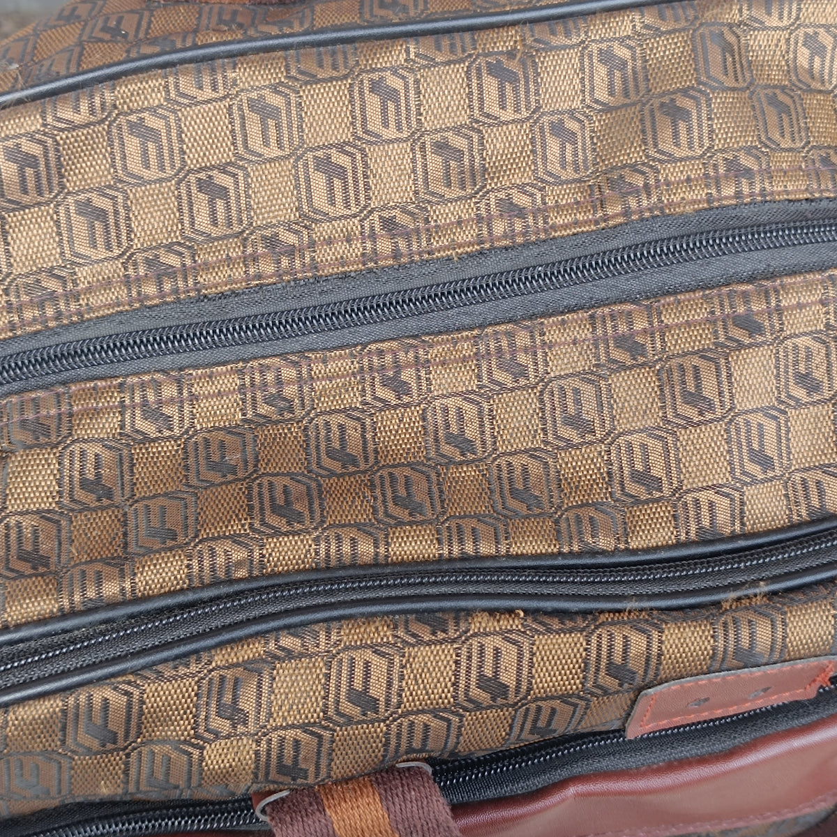 Vintage Monogram Duffle Bag - Retro Brown Geometric Travel Bag - Unisex Weekender
