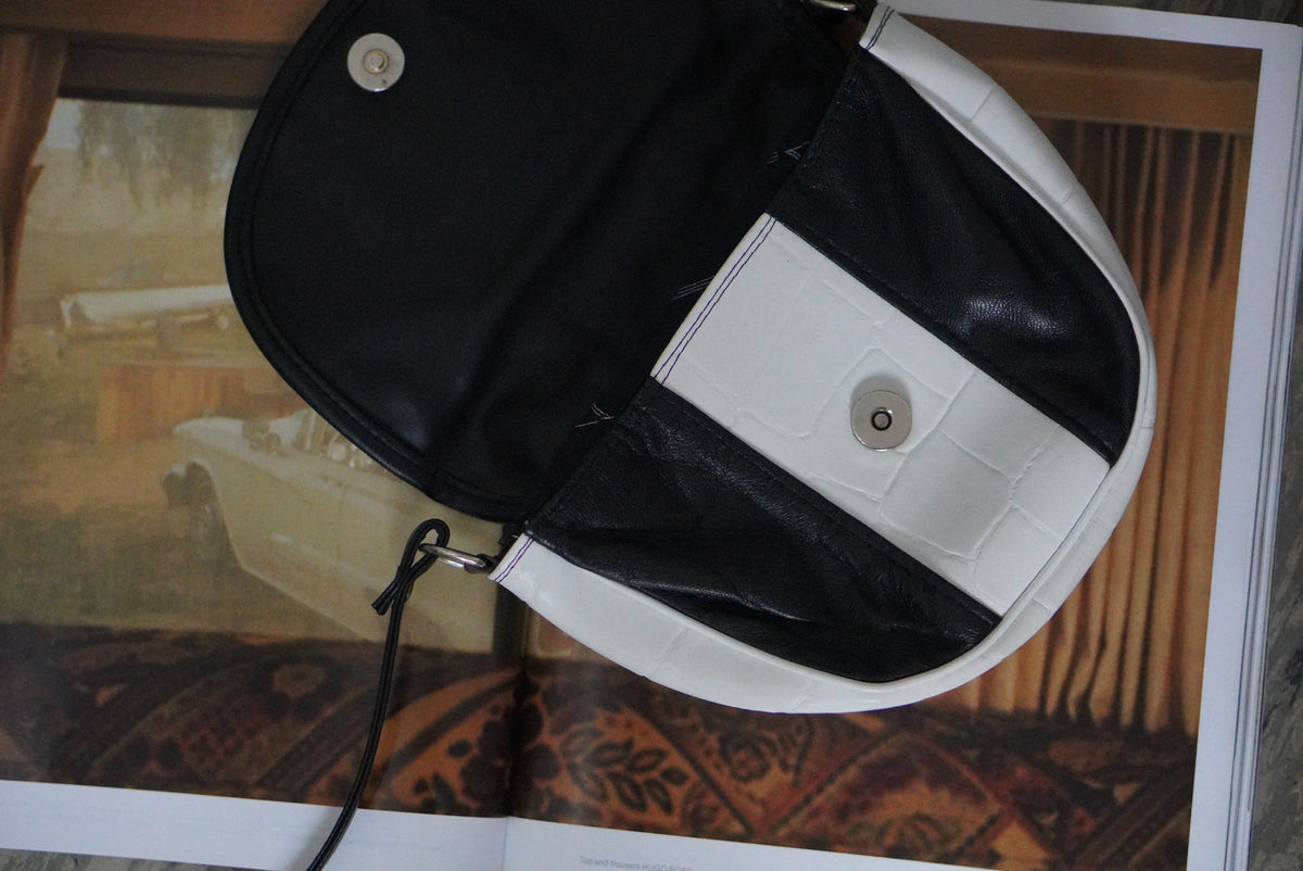 Vintage Shoulder Bag | 80s Two Tone Crossbody | Black White Purse