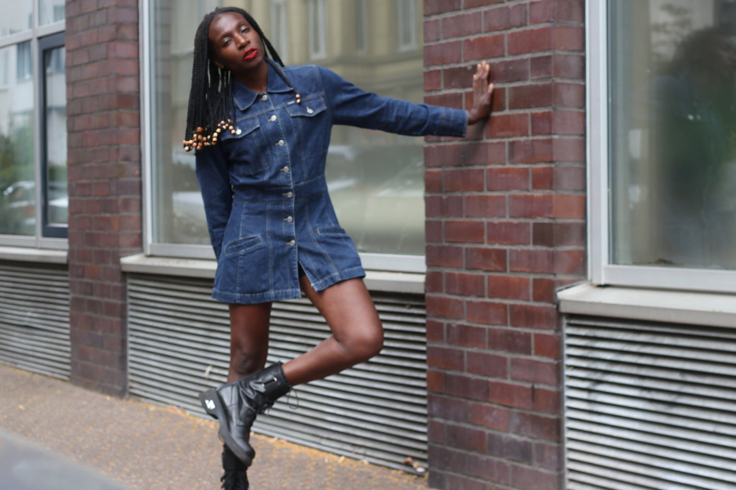 Vintage 1990s Denim Mini Dress Jacket Blue Jean Utility Western Button Up Dress
