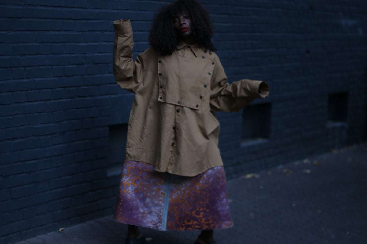 Vintage Military Style Bib Jacket - 90s Khaki Shirt Jacket - M/L