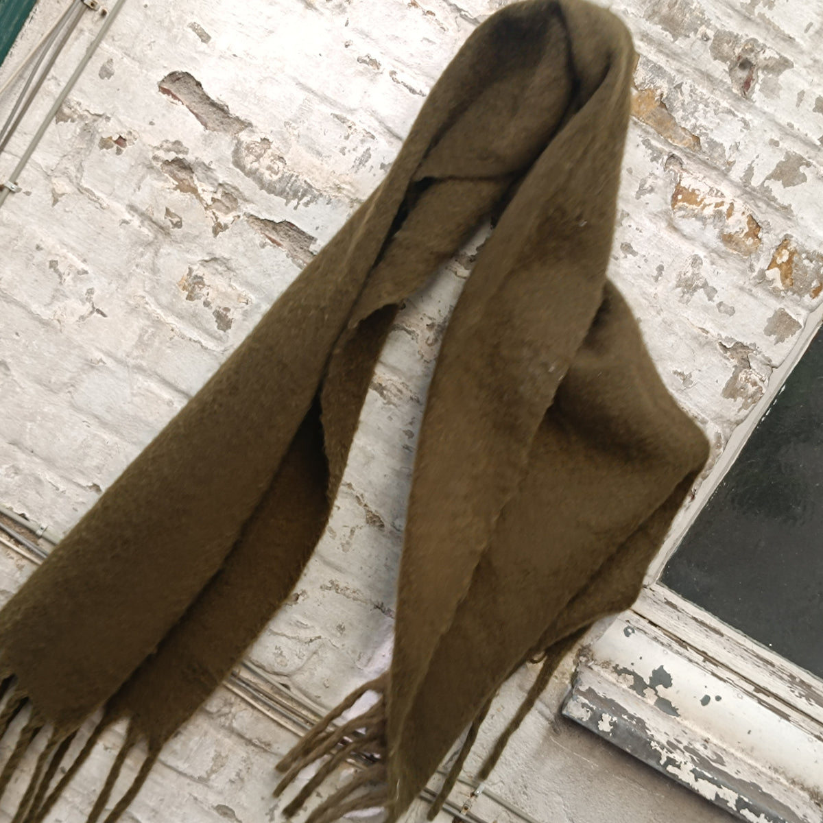 Vintage Olive Green Fringe Scarf | Cozy Winter Knit | Unisex Accessories