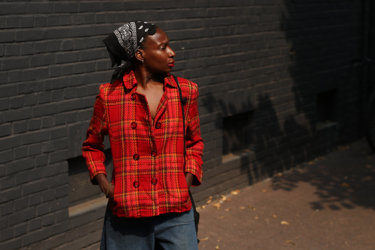 Vintage Christian Berg Stockholm Red Plaid Wool Blend Jacket Women's 42
