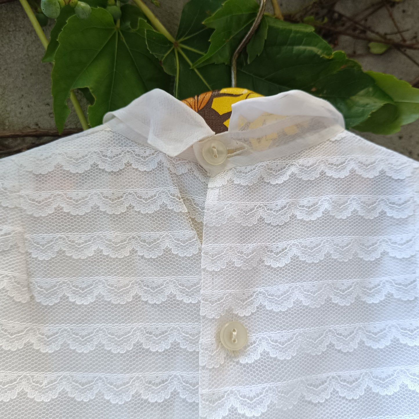 Vintage 70s White Lace Maxi Dress, Small, High Collar, Tiered Scallop Lace