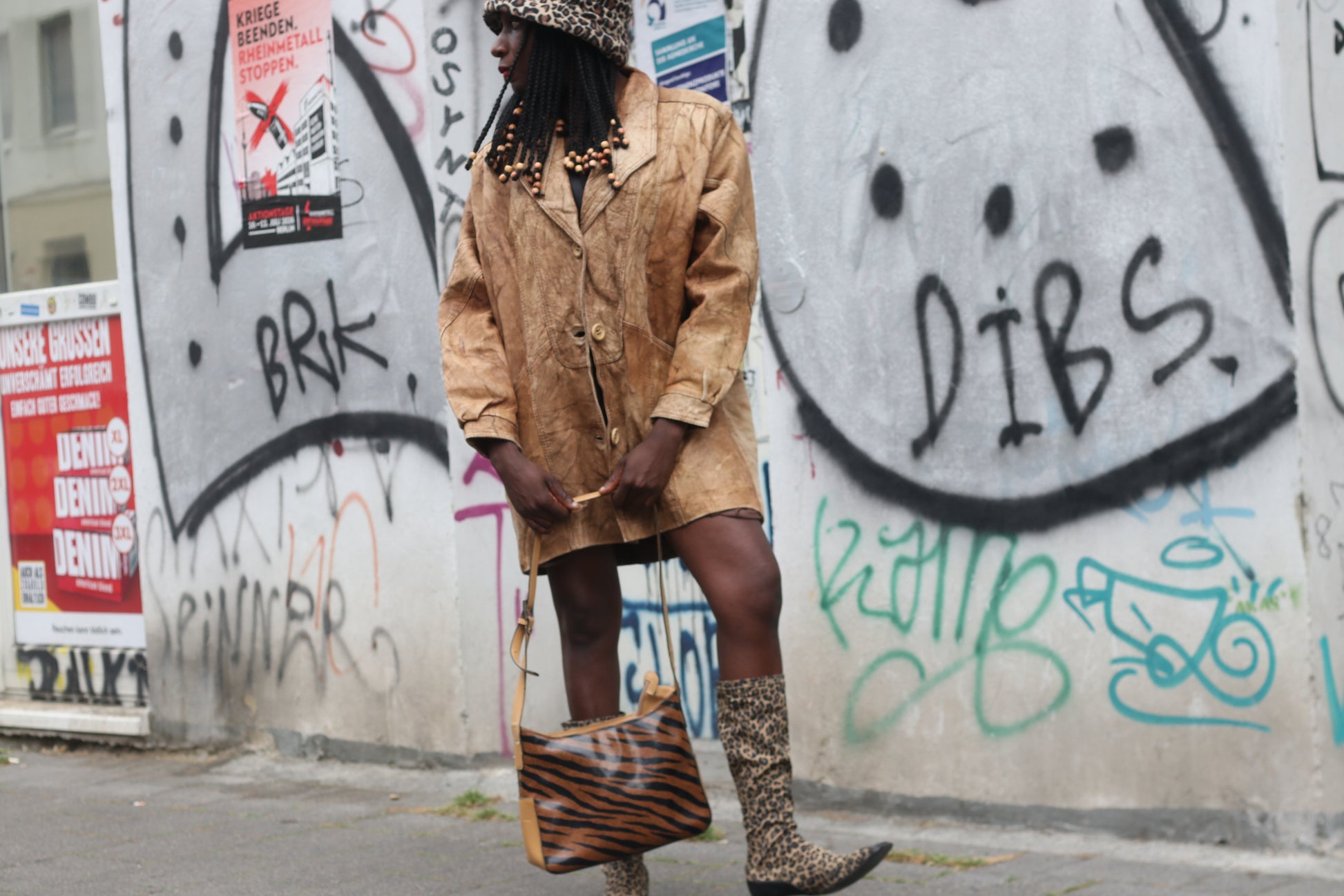 Creation SAM Leather Vintage 80s Tan Patchwork Coat - Retro Long Jacket