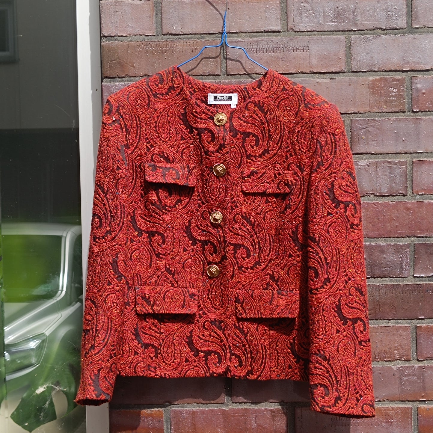 PierBé Vintage 80s Paisley Jacket Red Gold Lion Button Brocade Blazer Coordonnables
