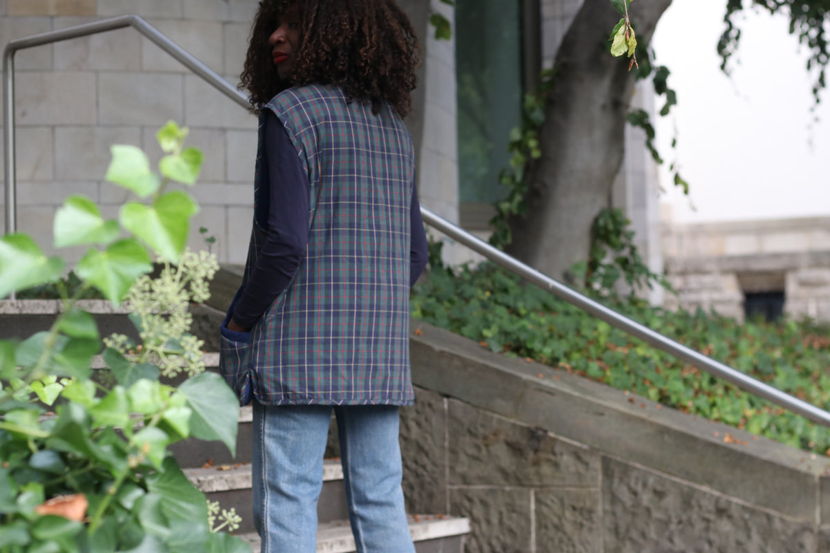 Vintage Reversible Quilted Vest | 90s Tartan Gilet | M