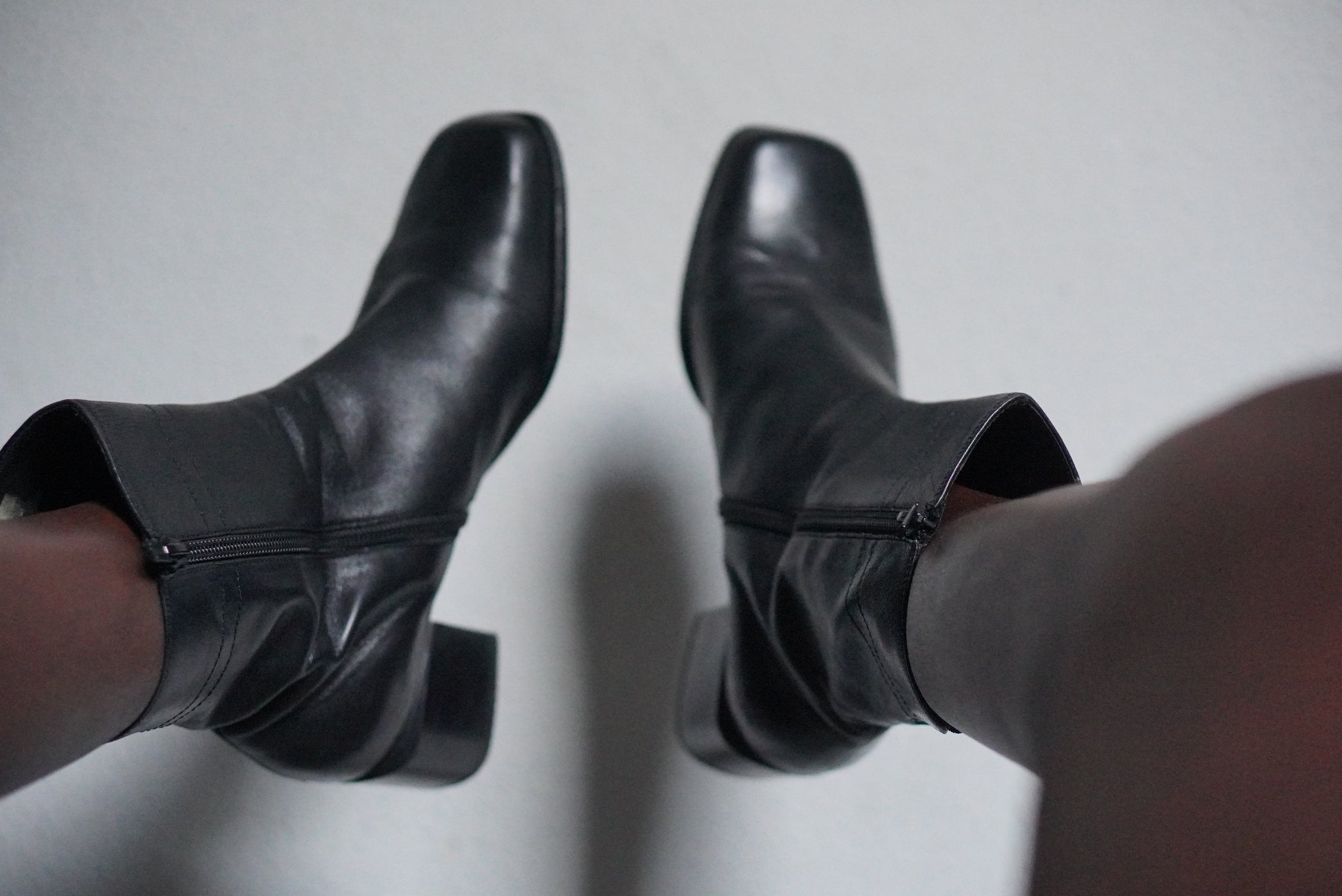 Vintage 90s Black Leather Ankle Boots | Square Toe Block Heel | Fits EU 38.5 UK 5.5