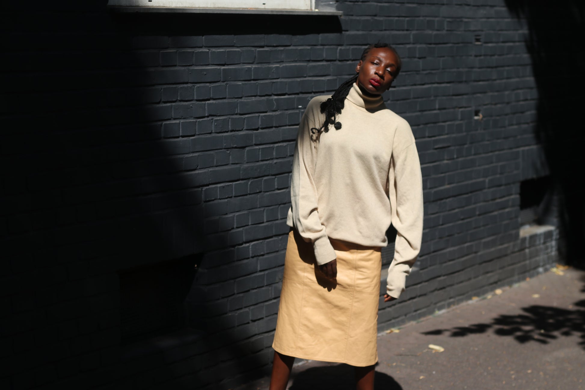 Vintage Leather Skirt - 80s Camel Tan Midi Skirt | Minimalist A-Line